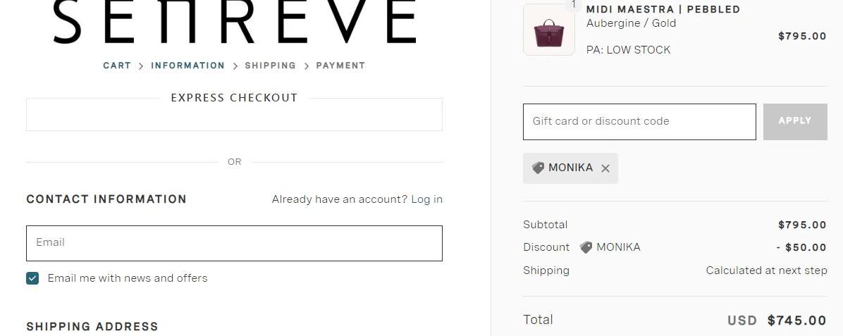 How to apply Senreve coupon code
